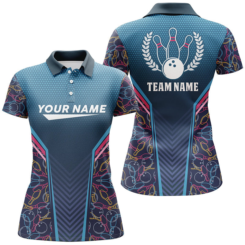 Women's Blue Camo Bowling Polo Shirt - Personalised Team Jersey N6832