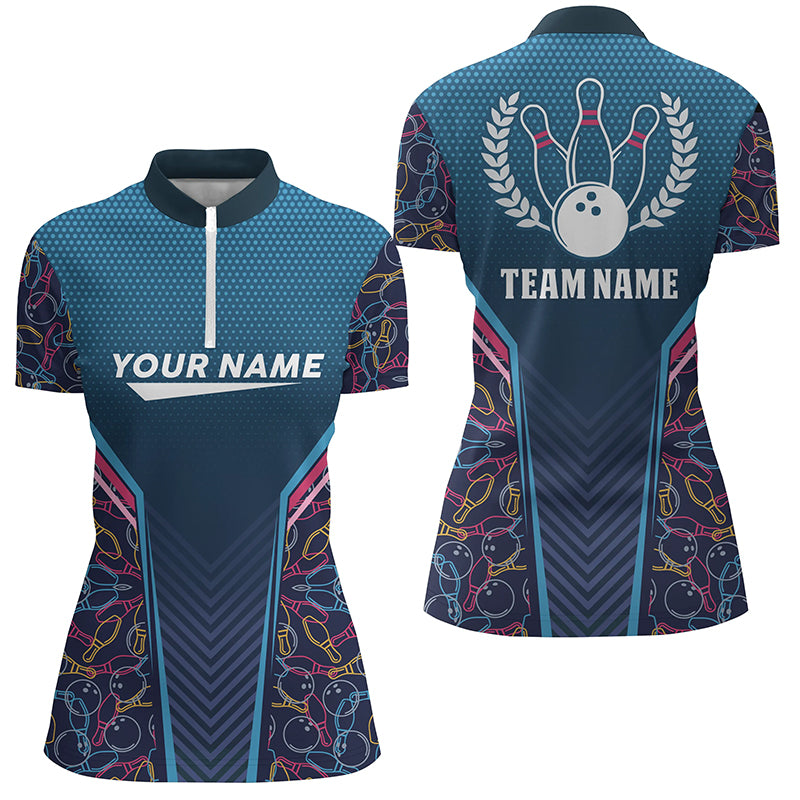 Women's Blue Camo Bowling Quarter-Zip Shirt - Personalised Team Jersey N6832