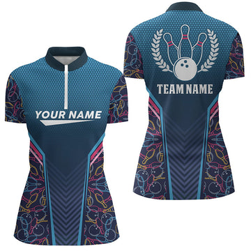 Women's Blue Camo Bowling Quarter-Zip Shirt - Personalised Team Jersey N6832