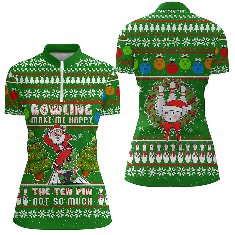 Funny Santa Bowler Women's Quarter-Zip Shirt N6836