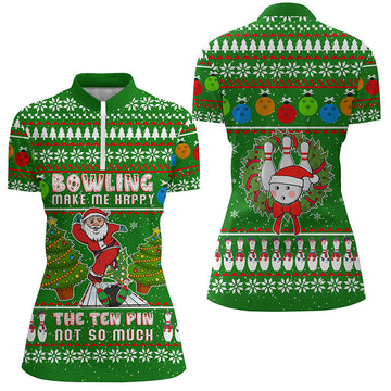 Funny Santa Bowler Women's Quarter-Zip Shirt N6836