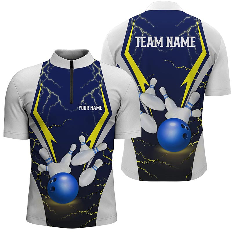 Men's Custom Blue Thunder Bowling Quarter Zip Shirt N7455