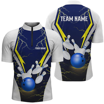 Men's Custom Blue Thunder Bowling Quarter Zip Shirt N7455