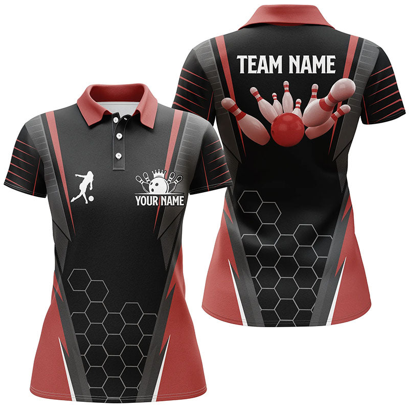 Red Women's Polo Bowling Shirt with Custom Name N5936