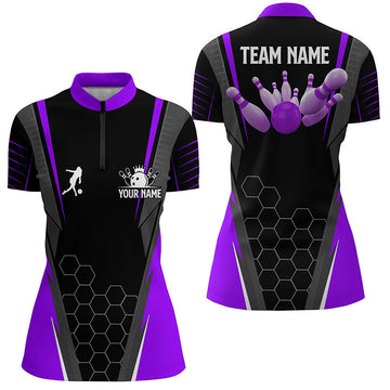 Black Women's Bowling Quarter-Zip Jersey - Purple N6132