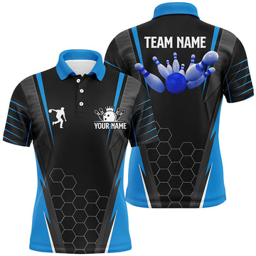 Black Men's Bowling Polo Shirt - Custom Name, Team Outfit N6133
