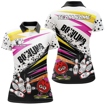 Women's Custom Bowling Polo 1/4 Zip - Funny Colourful Design N8047