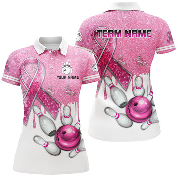 Pink Glitter Bowling Shirts for Women - Custom Breast Cancer Jerseys N8251