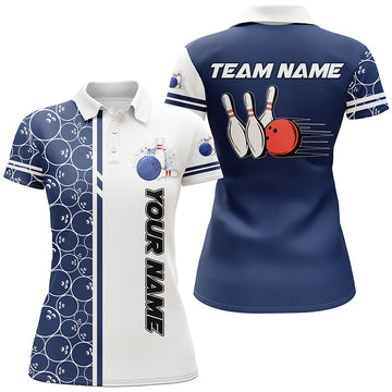Women's Vintage Camo Bowling Polo Shirt - White/Blue N7467