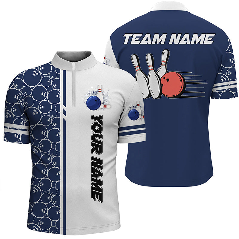 Men's Vintage Bowling Quarter Zip Shirt - White & Blue Camo N7467
