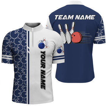 Men's Vintage Bowling Quarter Zip Shirt - White & Blue Camo N7467