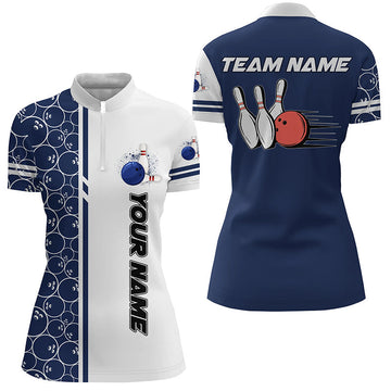 Women's Vintage Blue Camo Bowling Quarter Zip Shirt N7467