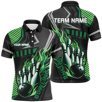 Men's Black and Green Bowling Polo Quarter Zip Jersey N7627