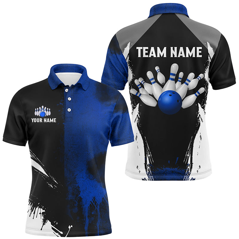 Men's Black & Blue Bowling Polo, Quarter Zip Shirt N8260
