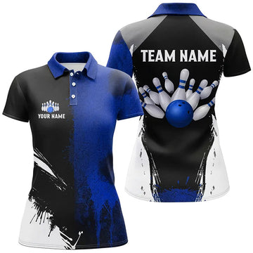 Women's Black & Blue Bowling Polo, Quarter Zip Team Jersey N8260