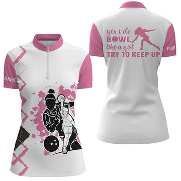 Pink Women's Bowling Quarter Zip Shirt - Custom Name N4559