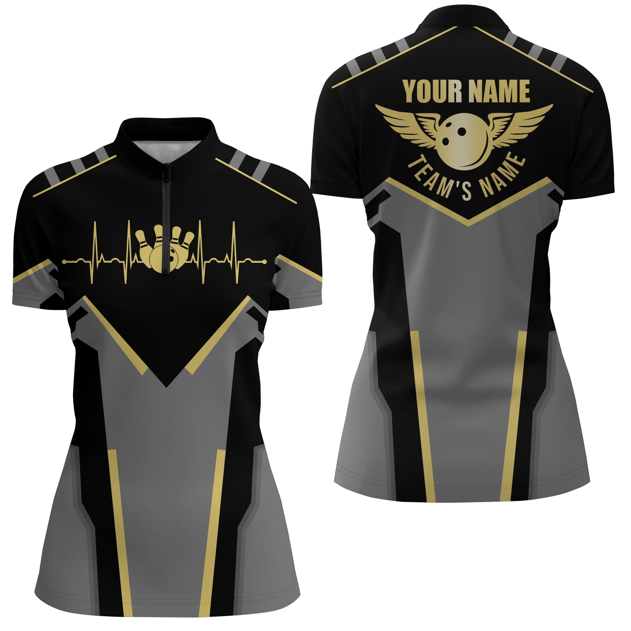 Women's Black Bowling Quarter Zip Team Jersey N5245