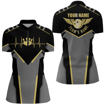Women's Black Bowling Quarter Zip Team Jersey N5245