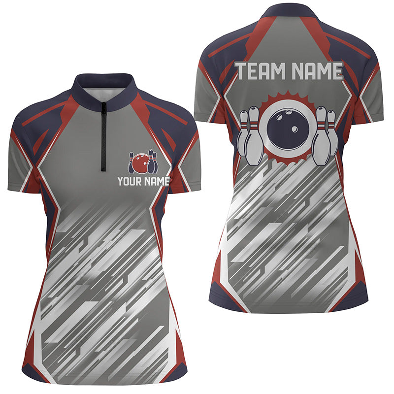 Grey Abstract Retro Bowling Women's Quarter Zip Shirt N7480