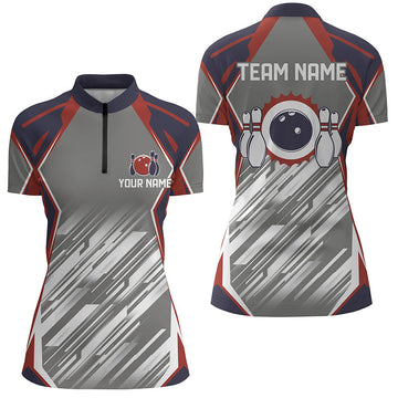 Grey Abstract Retro Bowling Women's Quarter Zip Shirt N7480