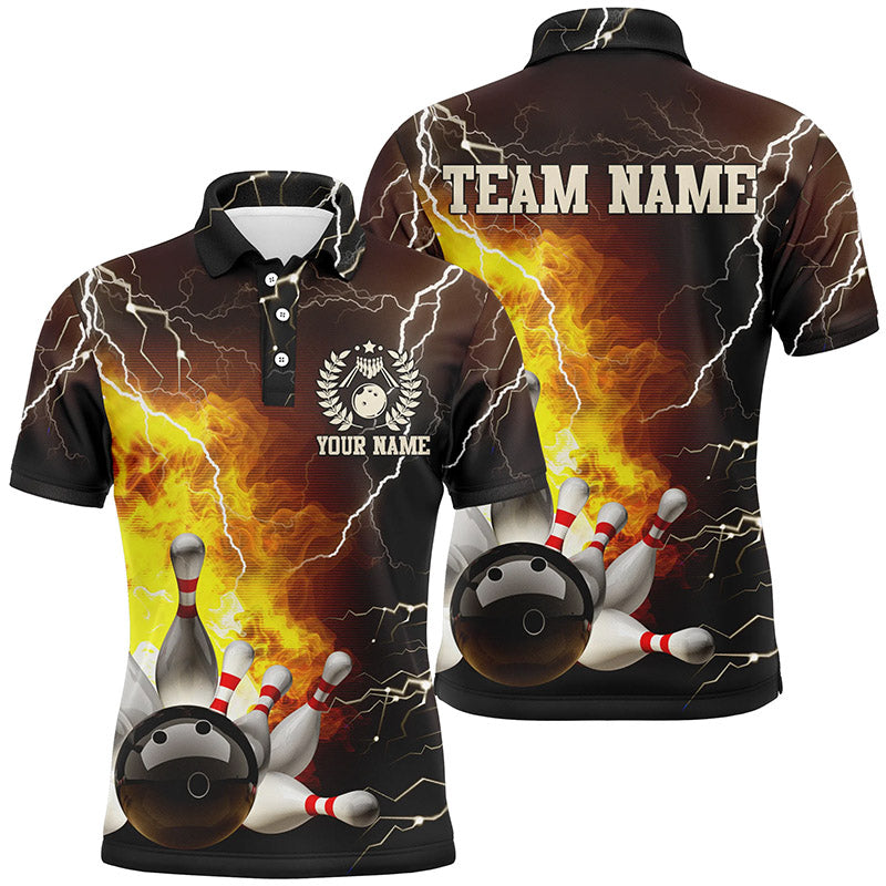 Men's Bowling Team Polo Shirt - Custom Flame Lightning Design N6150