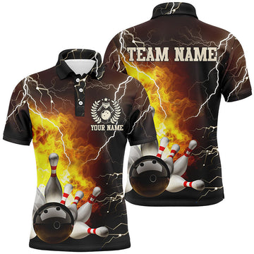 Men's Bowling Team Polo Shirt - Custom Flame Lightning Design N6150