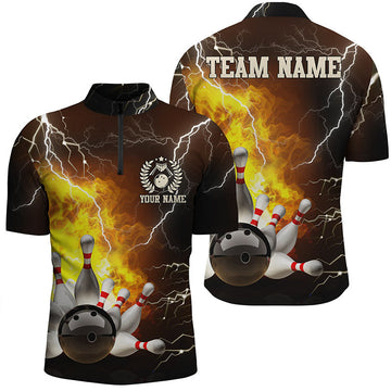 Men's Bowling Quarter Zip Shirt - Custom Flame Lightning Jersey N6150