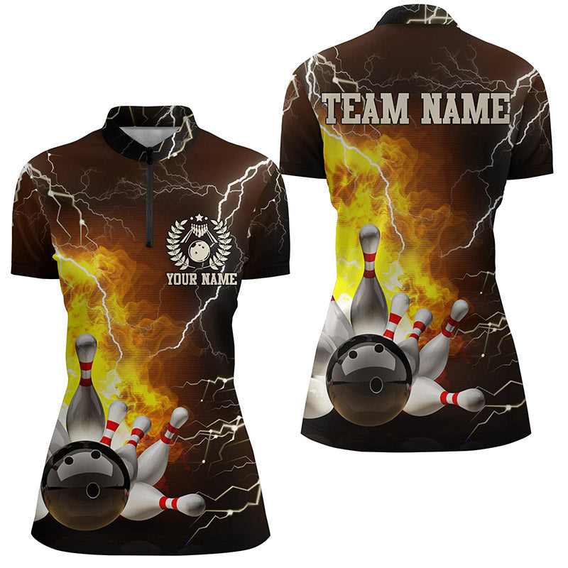 Women's Quarter Zip Bowling Team Jersey - Custom Flame Lightning Design N6150