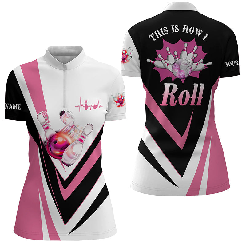 Women's Pink Bowling Team Quarter Zip Jersey N6385