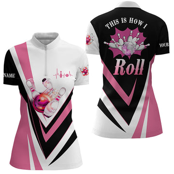 Women's Pink Bowling Team Quarter Zip Jersey N6385