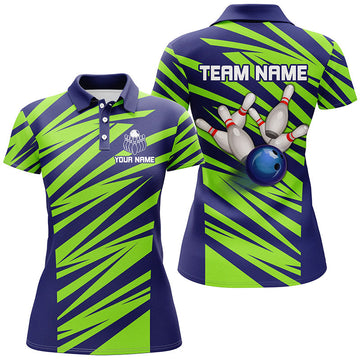 Blue & Green Bowling Polo, Women's Quarter Zip Team Jersey N7844