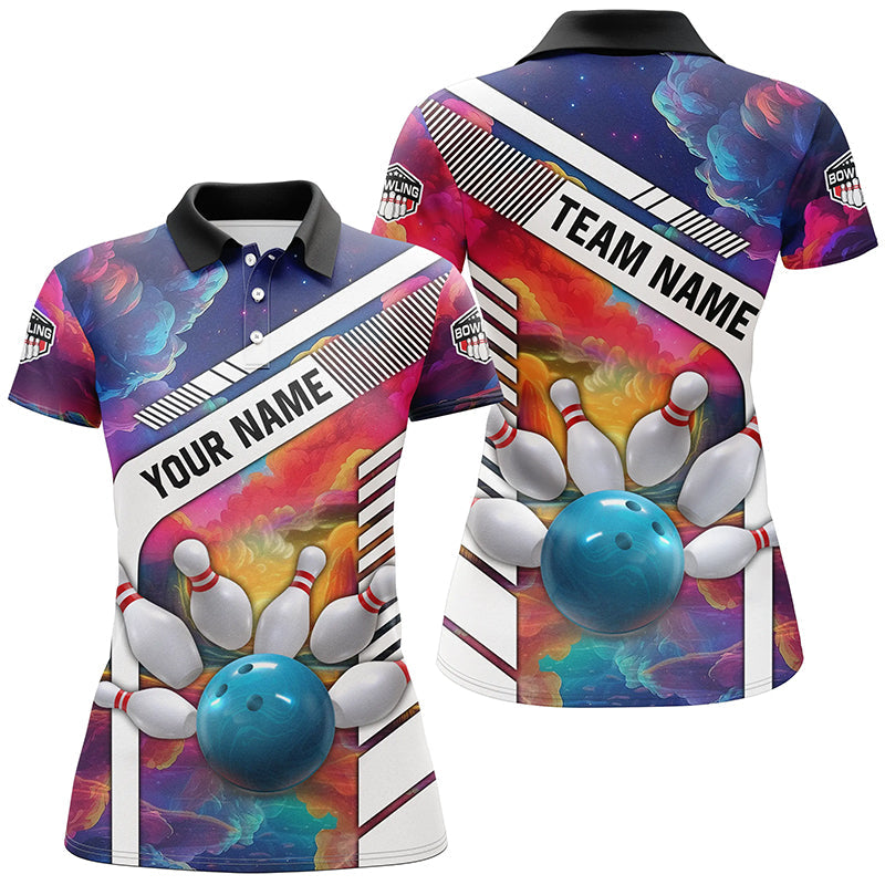 Women's Colourful Bowling Polo Quarter Zip Shirt N8066