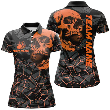 Black Skull Camo Bowling Shirt for Women - Custom Team Jersey, Orange N8276