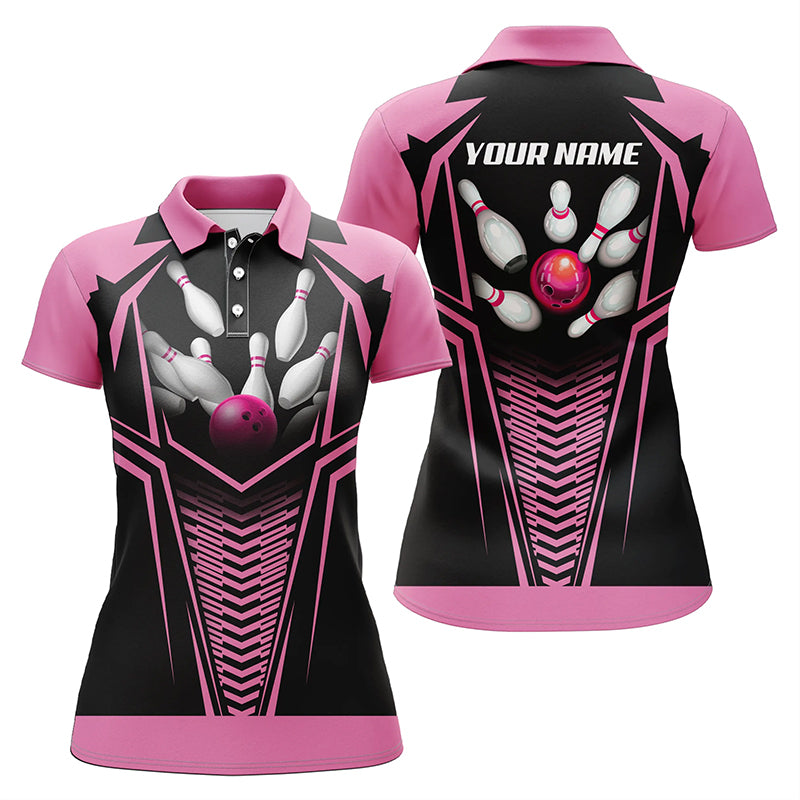 Personalised Pink Bowling Team Polo Shirt for Women N5495