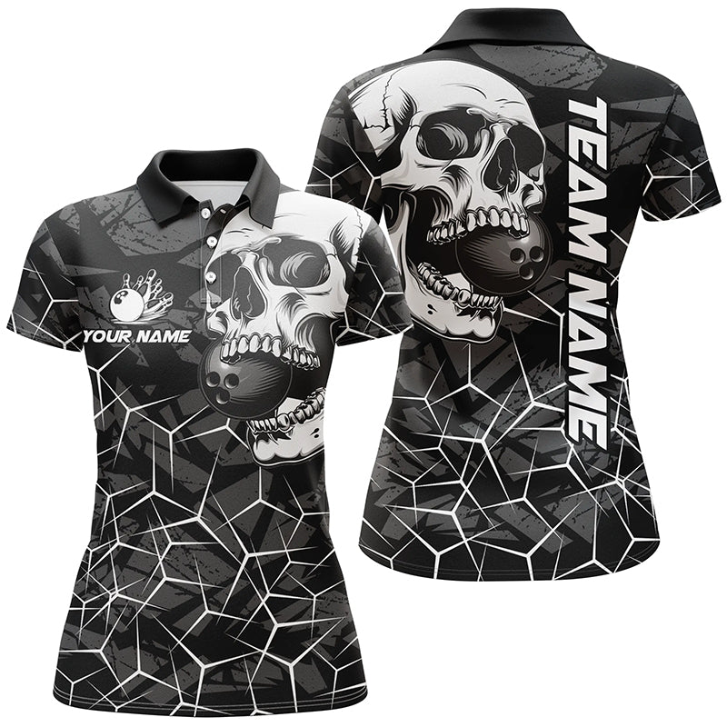 Black Skull Camo Bowling Shirt for Women - Custom Team Jersey N8072
