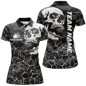 Black Skull Camo Bowling Shirt for Women - Custom Team Jersey N8072