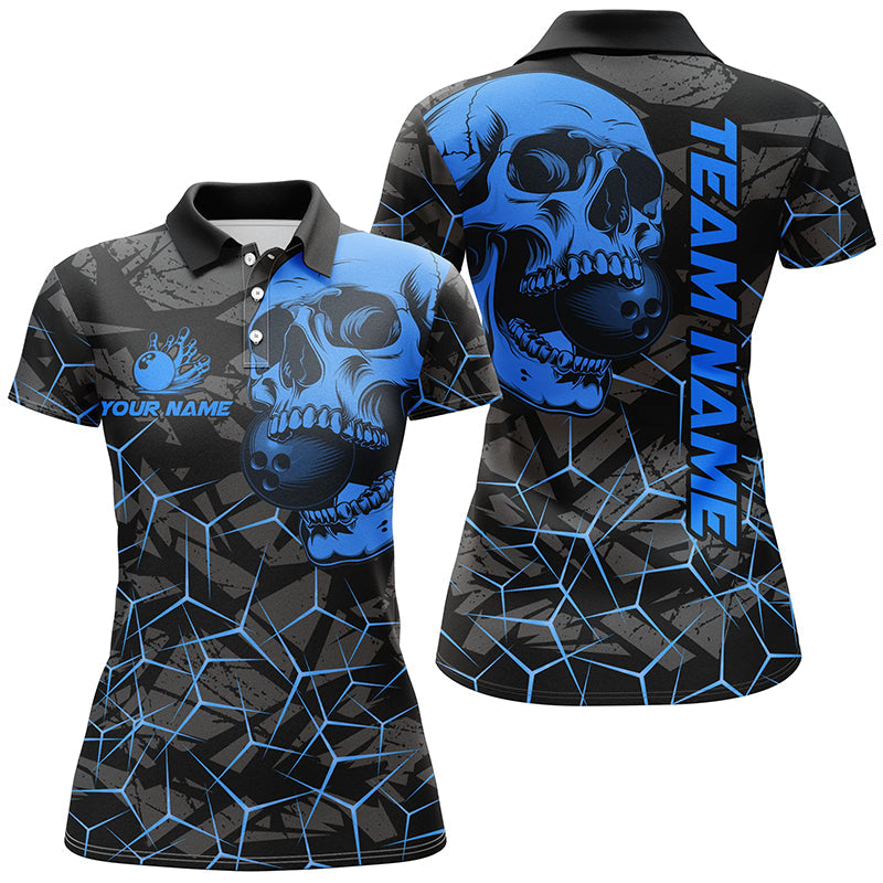 Black Skull Camo Bowling Shirt for Women - Custom Team Jersey N8073