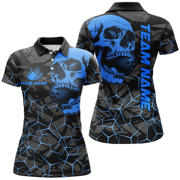 Black Skull Camo Bowling Shirt for Women - Custom Team Jersey N8073