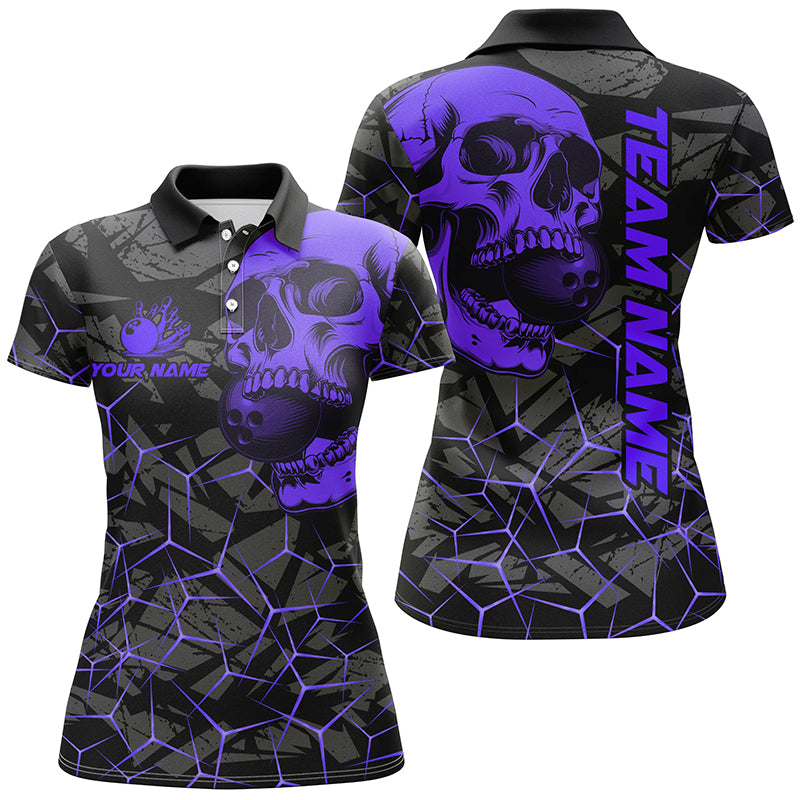 Women's Purple Skull Camo Bowling Shirt - Custom Team Jersey N8074