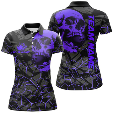 Women's Purple Skull Camo Bowling Shirt - Custom Team Jersey N8074