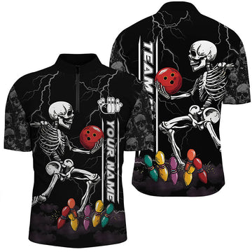 Black Funny Skull Bowling Men's Polo Shirt N8287