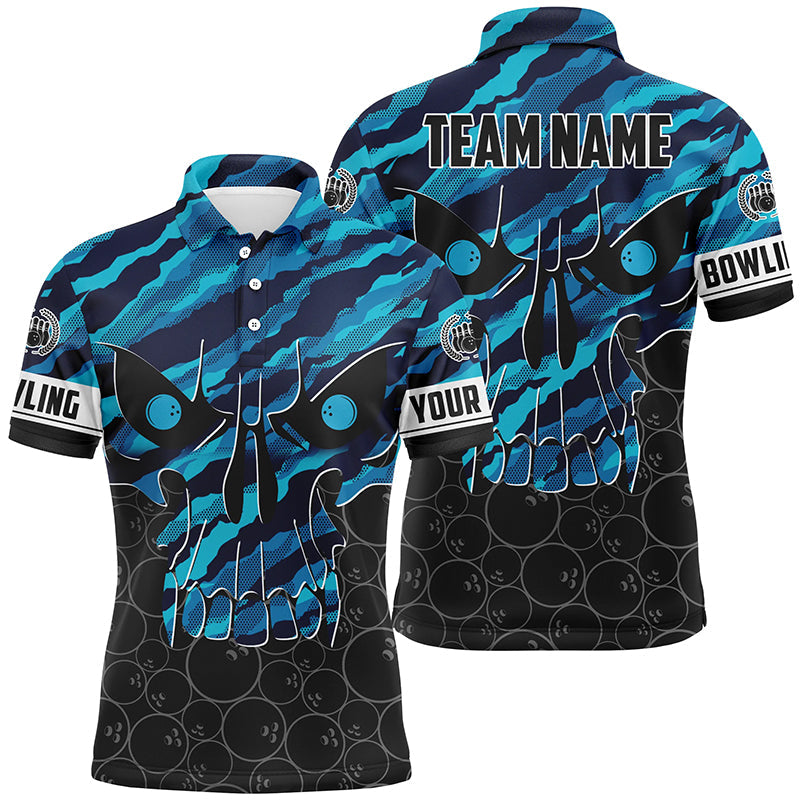 Men's Custom Blue Camo Skull Bowling Polo Shirt N6410
