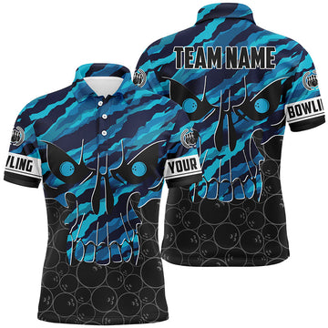 Men's Custom Blue Camo Skull Bowling Polo Shirt N6410