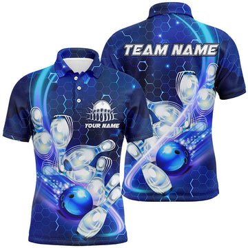 Men's Blue Hexagon Pattern Bowling Polo Shirt N6639