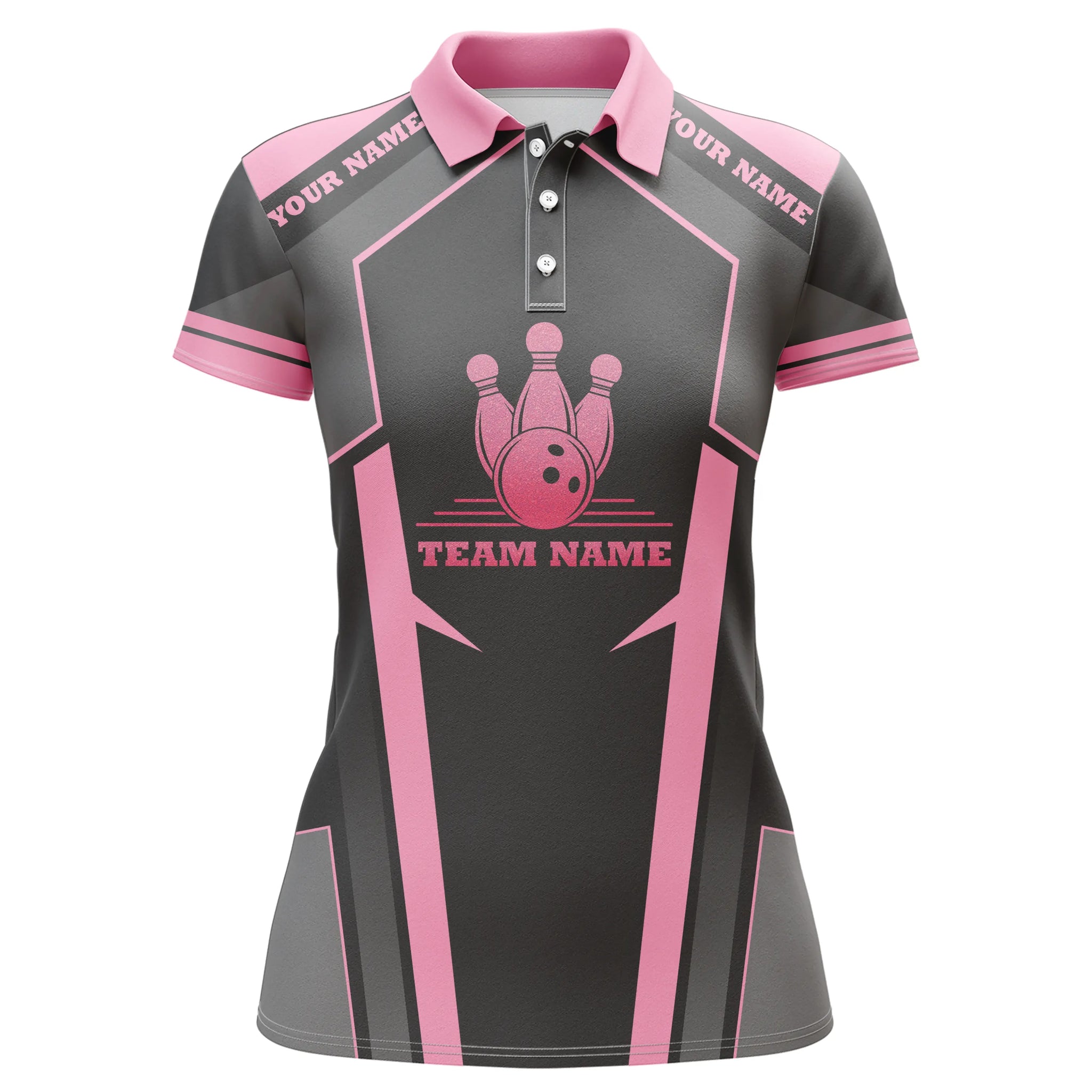 Custom Pink Short Sleeve Polo Bowling Shirt for Women N4747