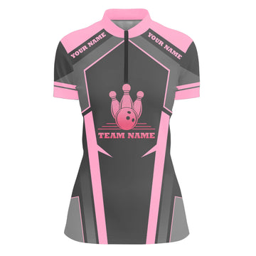 Custom Pink Quarter Zip Bowling Shirt for Women N4747