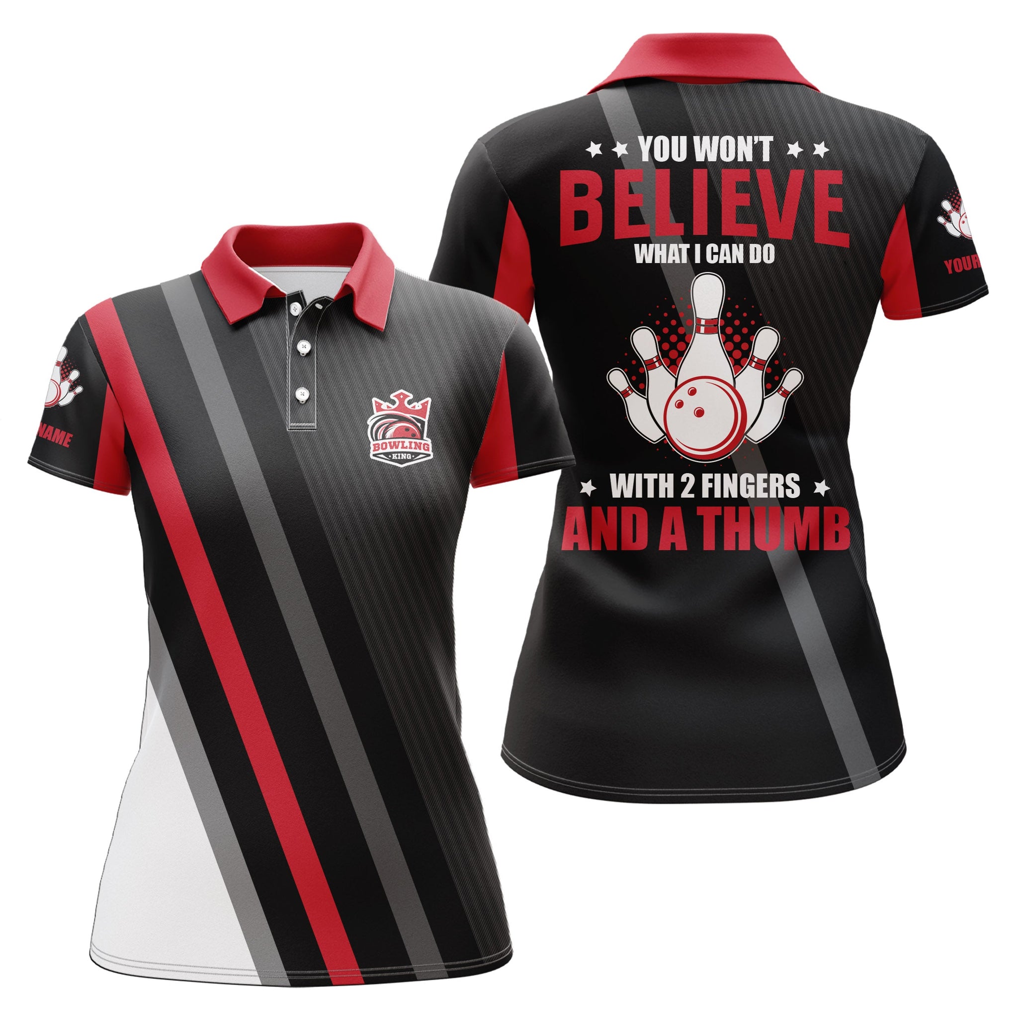 Red & Black Women's Bowling Polo Shirt N5286