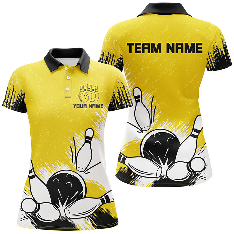 Yellow Retro Bowling Polo Shirt, Quarter Zip for Women N7650