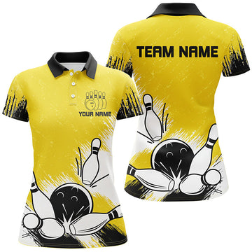 Yellow Retro Bowling Polo Shirt, Quarter Zip for Women N7650