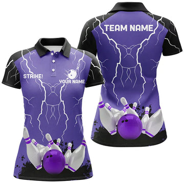 Women's Purple Bowling Polo Shirt - Custom Lightning Storm Design N6645